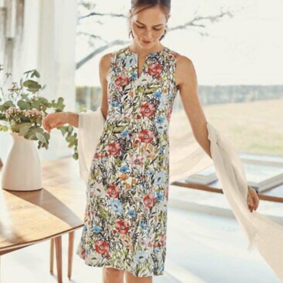 J. Jill Dresses & Skirts - 💸Sold💸 J Jill Linen Illustrated Garden Floral Split Neck Sleeveless Dress Large